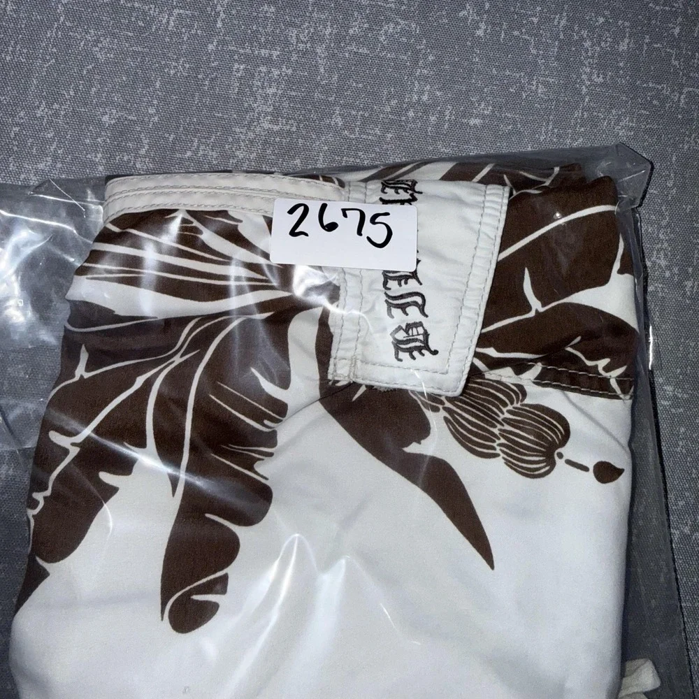 Billabong Board Shorts Mens 36 White Brown Hawaiian Floral Swim Trunks Surf
